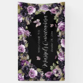Gotische Paarse & zwarte Moody Bloemen Quinceañera Spandoek (Verticaal)