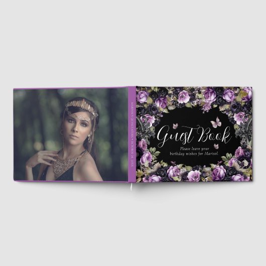 Gotische Paarse & zwarte Moody Quinceañera Gastenboek (Volledig)