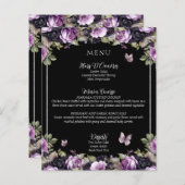 Gotische Paarse & zwarte Moody Quinceañera Menu (Voorkant / Achterkant)
