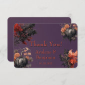 Gotische paarse zwarte pompoen bloem bedankkaart (Voorkant / Achterkant)