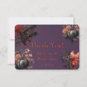 Gotische paarse zwarte pompoen bloem bedankkaart (Voorkant)