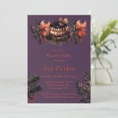 Gotische Paarse Zwarte Pompoen Brunch en Bubbly Kaart (Staand voorkant)