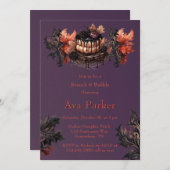 Gotische Paarse Zwarte Pompoen Brunch en Bubbly Kaart (Voorkant / Achterkant)