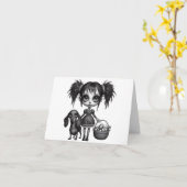 Gotische Pasen Meisje en Dachshund Kaart (Gele Bloem)