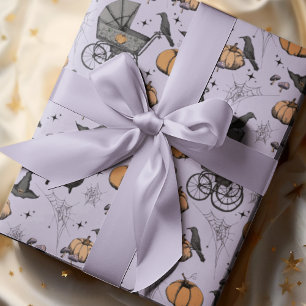 Gotische pastel Paarse Baby koets Halloween Cadeaupapier