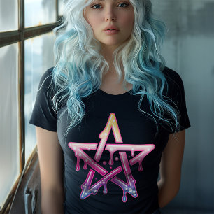 Gotische Pastel Roze Dripping Pentagram Cyber Rave Grote Maat T-shirt