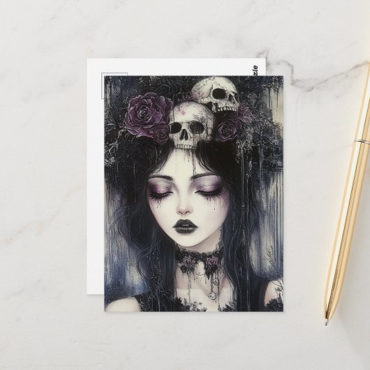 Gotische Persephone Koningin van de Onderwereld Briefkaart (Voorkant / Achterkant in situ)