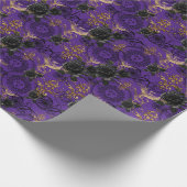  Gotische Phoenix en Rozen Paarse Patroon Cadeaupapier (Hoek)