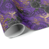  Gotische Phoenix en Rozen Paarse Patroon Cadeaupapier (Rol Hoek)