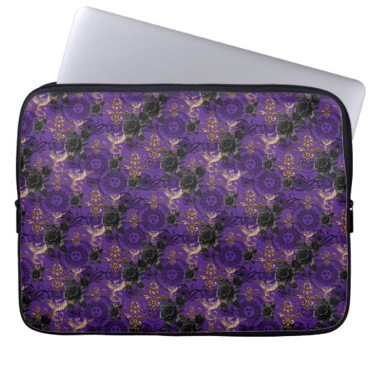  Gotische Phoenix en Rozen Paarse Patroon Laptop Sleeve (Voorkant)