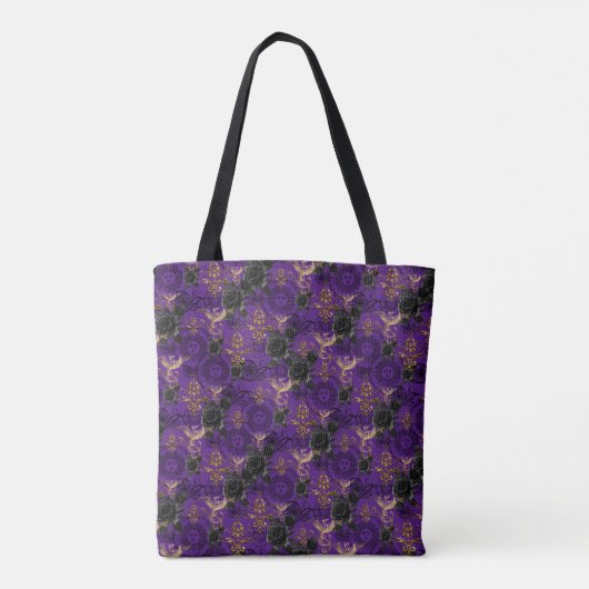  Gotische Phoenix en Rozen Paarse Patroon Tote Bag (Achterkant)