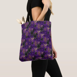 Gotische Phoenix en Rozen Paarse Patroon Tote Bag