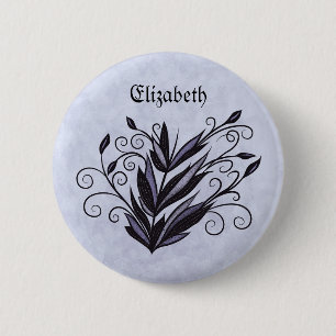 Gotische Plant Art - Zwarte en Paarse Bloemen Naam Ronde Button 5,7 Cm
