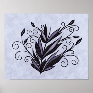 Gotische Plant Art - Zwarte en Paarse Bloemen Swir Poster