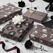 Gotische Plum Paarse schedels en strepen Halloween Inpakpapier Vel