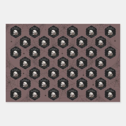 Gotische Plum Paarse schedels en strepen Halloween Inpakpapier Vel (Voorkant)