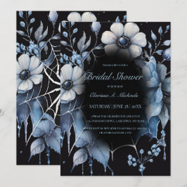 Gotische poederblauwe bloemenspinnenweb bruiloftsu kaart