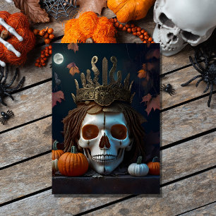  gotische pompoen en schedel spooky halloween kaart