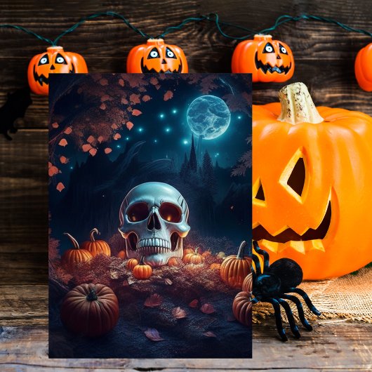 Gotische pompoen en schedel Spooky Halloween Kaart