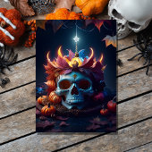gotische pompoen en schedel spooky halloween kaart