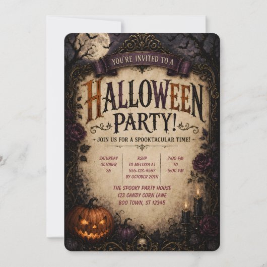 🎃 Gotische Pompoen Halloween Feest Uitnodiging 🦇 (Voorkant)