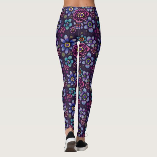 Gotische pop Dark Floral met Buttonnen Print Leggings (Achterkant)