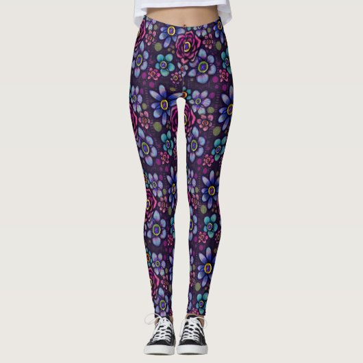 Gotische pop Dark Floral met Buttonnen Print Leggings (Voorkant)