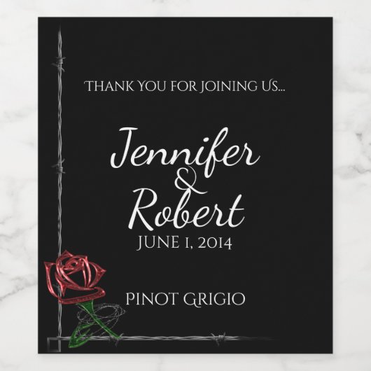 Gotische prikkeldraad en Roos bruiloft wijnlabel Wijn Etiket (Enkel label)