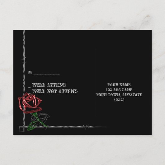 Gotische prikkeldraad en Roos Elegant RSVP Briefka Uitnodiging Briefkaart (Achterkant)
