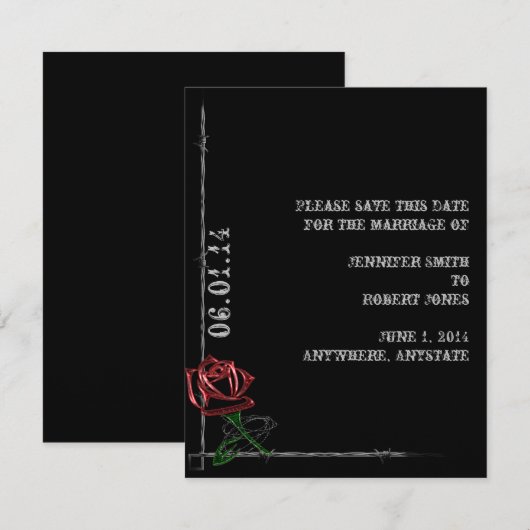Gotische prikkeldraad en Roos Save the Date kaart (Voorkant / Achterkant)
