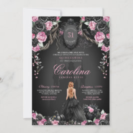 Gotische Prinses Halloween Roze Zwart Quinceanera Kaart