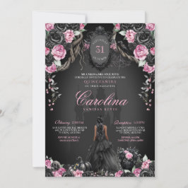 Gotische Prinses Quinceañera Zwart & Roze Hallowee Kaart