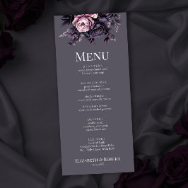 Gotische pruimen bloemige trouwmenu menu