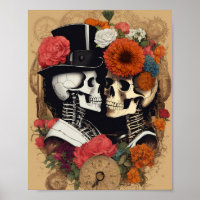 Gotische Punk Rock'n'Roll Skulls in Love Wall Art