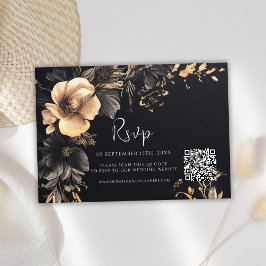 Gotische QR Code Bloemenbruiloft RSVP Kaartje