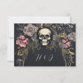 Gotische QR Code schedel bloemenbruiloft RSVP Kaartje (Achterkant)