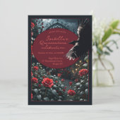 Gotische Quinceanera Dark Red Rose Garden & Raven Kaart (Staand voorkant)