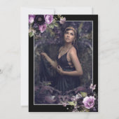 Gotische Quinceañera in Paars en Zwart met Bloemen Kaart (Achterkant)