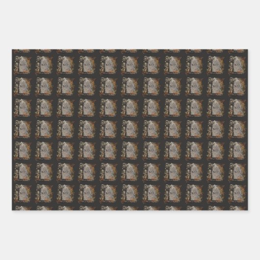 Gotische R.I.P. grafsteen en herfstbladeren Inpakpapier Vel (Voorkant)