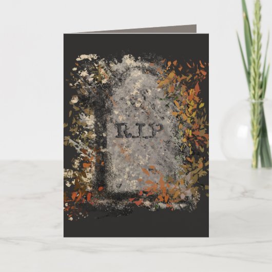 Gotische R.I.P. grafsteen en herfstbladeren Kaart (Voorkant)