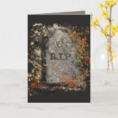 Gotische  R.I.P. grafsteen en herfstbladeren Kaart (Gele Bloem)