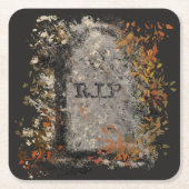 Gotische R.I.P. grafsteen en herfstbladeren Kartonnen Onderzetters (Voorkant)