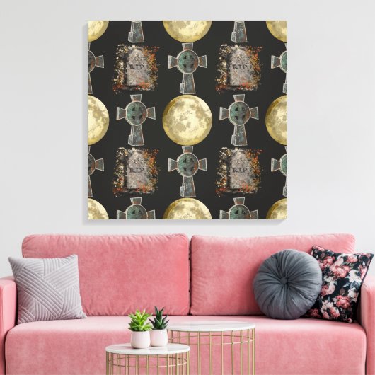 Gotische R.I.P. Hoofdsteen Keltisch Kruis Volle Ma Canvas Afdruk (Insitu (Woonkamer))