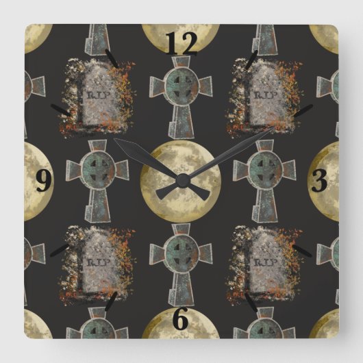 Gotische R.I.P. Hoofdsteen Keltisch Kruis Volle Ma Vierkante Klok (Voorkant)