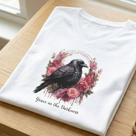 Gotische Raaf Bloemendesign Donkere Academia V-Hal T-shirt