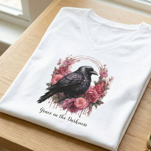 Gotische Raaf Bloemendesign Donkere Academia V-Hal T-shirt