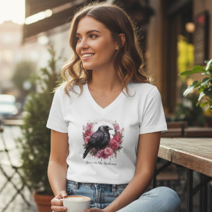 Gotische Raaf Bloemendesign Donkere Academia V-Hal T-shirt