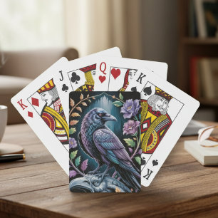 Gotische Raaf Bloemrijke Donkere Academische Stijl Pokerkaarten