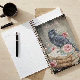 Gotische Raaf Donkere Academics Bloemmotief Planner