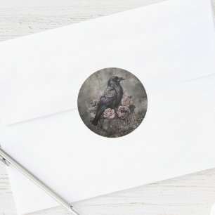 Gotische Raaf Donkere Academische Bloemstuk Ronde Sticker